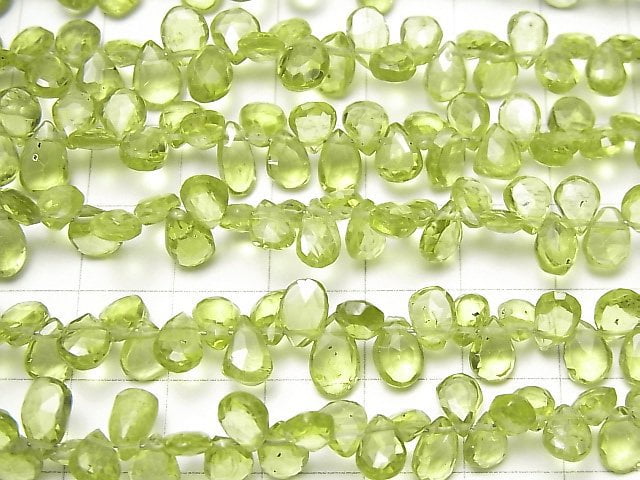 [Video]High Quality Peridot AA++ Pear shape Faceted Briolette half or 1strand beads (aprx.7inch/17cm)