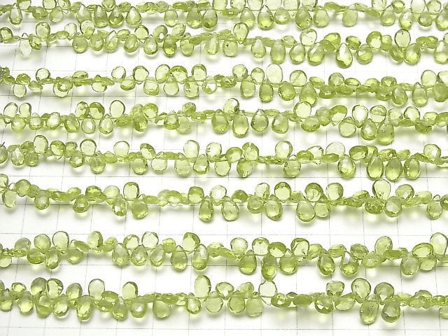 [Video]High Quality Peridot AA++ Pear shape Faceted Briolette half or 1strand beads (aprx.7inch/17cm)