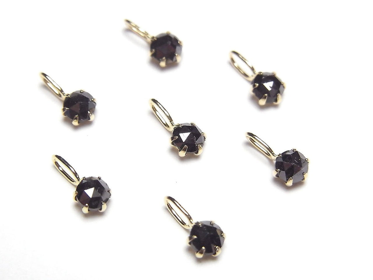 [Japan] Schwarzer Diamant AAA Rund Rosenschliff 4x4mm Anhänger [18K Gelbgold]