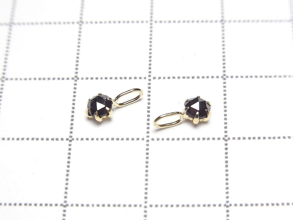[Japan] Schwarzer Diamant AAA Rund Rosenschliff 4x4mm Anhänger [18K Gelbgold]
