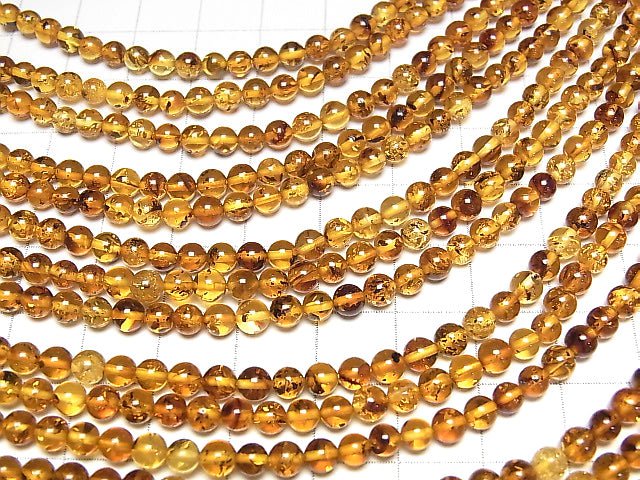 [Video] Baltic Amber Round 4mm 1strand beads (aprx.15inch/36cm)