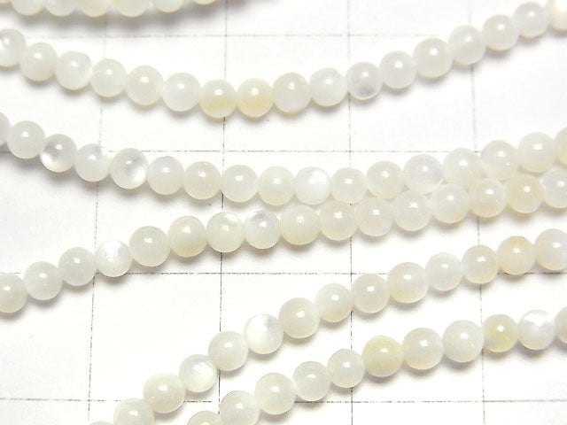 [Video] High Quality White Shell (Silver - lip Oyster) AAA Round 3mm 1strand beads (aprx.15inch / 36cm)