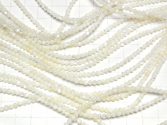 [Video] High Quality White Shell (Silver - lip Oyster) AAA Round 3mm 1strand beads (aprx.15inch / 36cm)