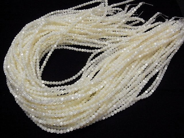 [Video] High Quality White Shell (Silver - lip Oyster) AAA Round 3mm 1strand beads (aprx.15inch / 36cm)