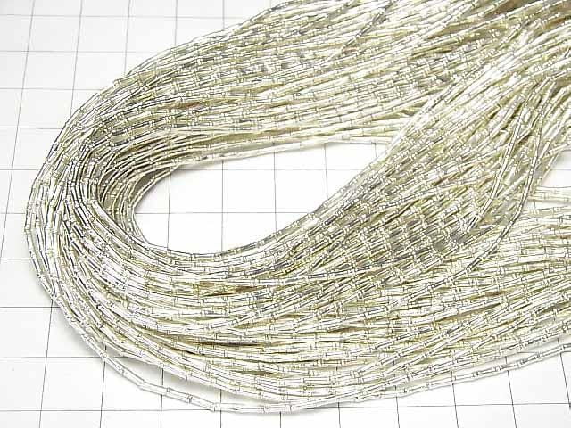 Karen Silver Patterned Tube, 3x1.5x1.5mm half or 1-strand beads (approx. 26 inches/64 cm)