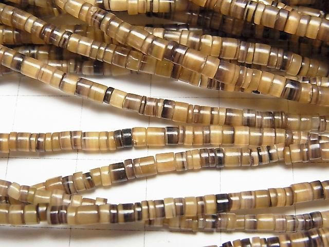 Pen Shell Rondelle (Heishi) 3x3x1.5mm Brown Half or 1strand beads (approx. 23 inches/58 cm)