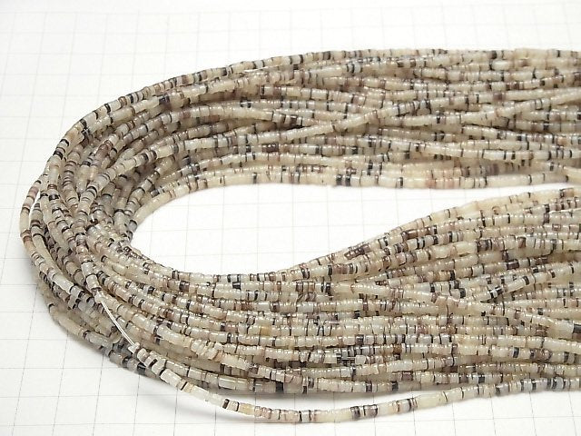 Hammer Shell Tube (Heishi) 2.5x2.5x1mm White x Black 1strand beads (aprx.24inch/59cm)