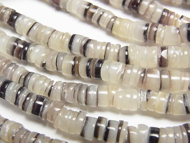Hammer Shell Tube (Heishi) 5x5x2mm White x Black 1strand beads (aprx.23inch/58cm)