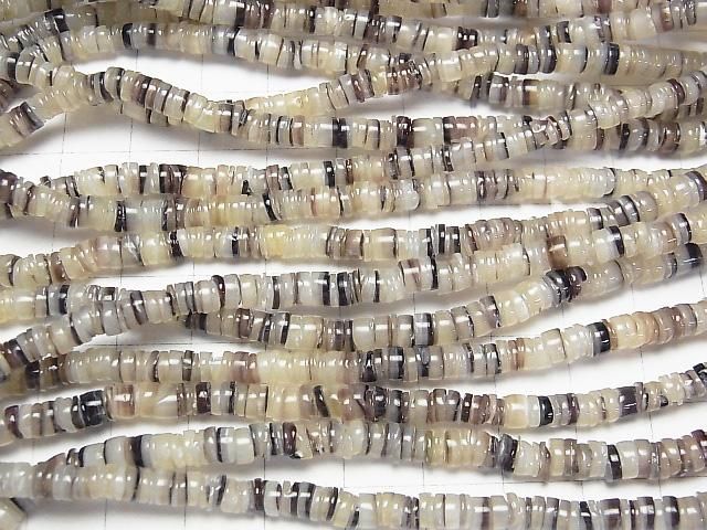Hammer Shell Tube (Heishi) 5x5x2mm White x Black 1strand beads (aprx.23inch/58cm)