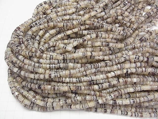 Hammer Shell Tube (Heishi) 5x5x2mm White x Black 1strand beads (aprx.23inch/58cm)