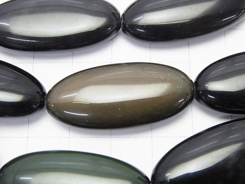 Black Obsidian AAA Oval 34 x 16 x 10 mm half or 1 strand beads (aprx.15 inch / 38 cm)