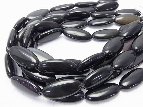 Black Obsidian AAA Oval 34 x 16 x 10 mm half or 1 strand beads (aprx.15 inch / 38 cm)