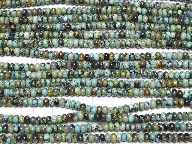 [Video] African Turquoise Roundel 4x4mm 1strand beads (aprx.15inch / 38cm)