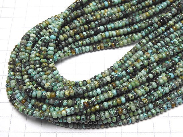 [Video] African Turquoise Roundel 4x4mm 1strand beads (aprx.15inch / 38cm)