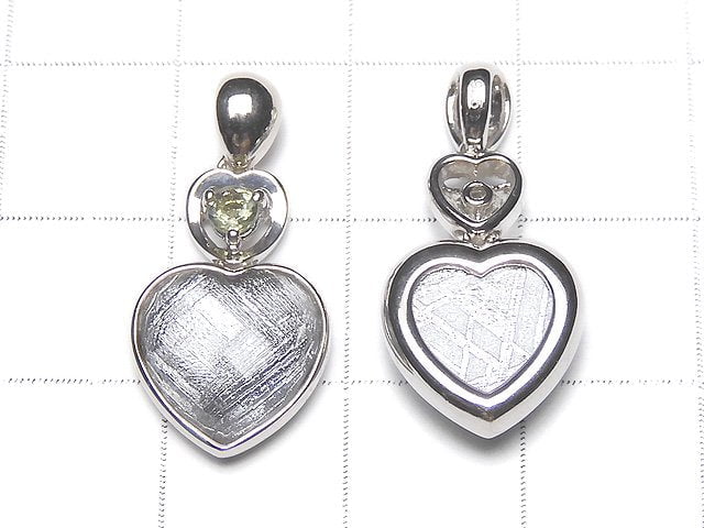 Meteorite & Moldavite 1 stone! Faceted Heart Pendant 11mm 1pc Silver925