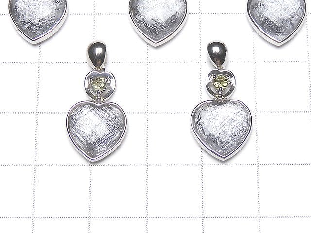 Meteorite & Moldavite 1 stone! Faceted Heart Pendant 11mm 1pc Silver925