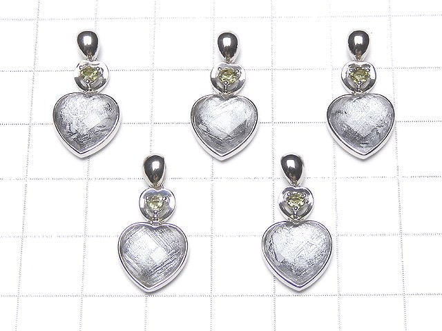 Meteorite & Moldavite 1 stone! Faceted Heart Pendant 11mm 1pc Silver925