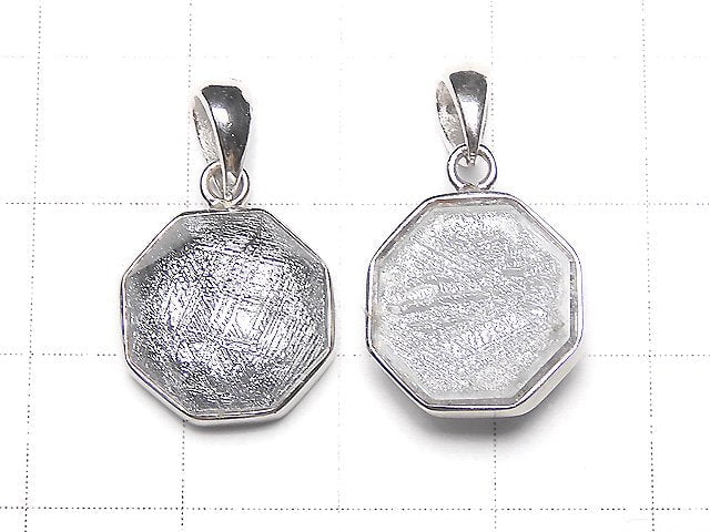 Meteorite (Muonionalusta) octagon Pendant 13 x 13 x 5 mm Silver 925