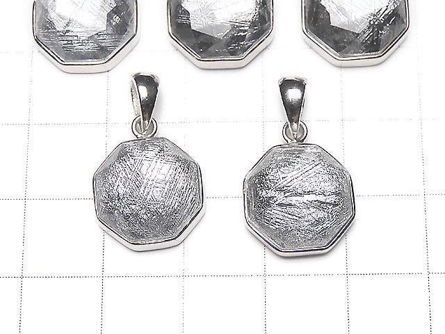 Pendentif octogonal en météorite (Muonionalusta) 13 x 13 x 5 mm Argent 925