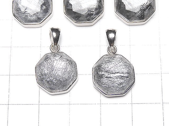 Meteorite (Muonionalusta) octagon Pendant 13 x 13 x 5 mm Silver 925