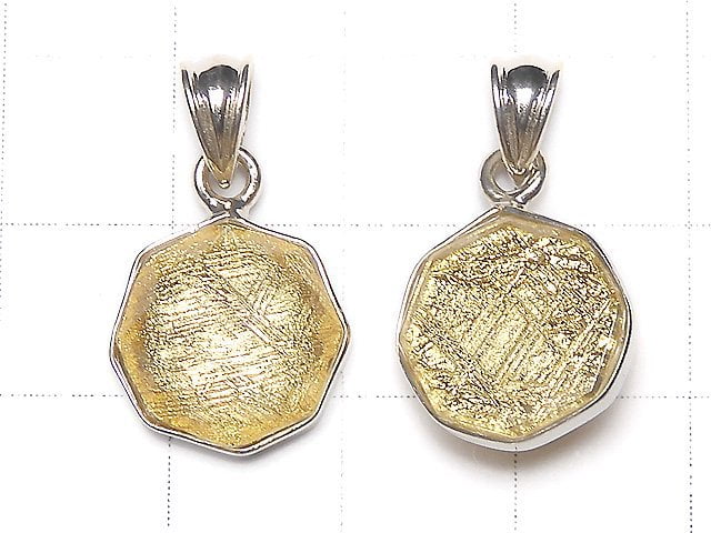 Meteorite (Muonionalusta) octagon Pendant 13 x 13 x 5 mm Yellow Gold  Silver 925