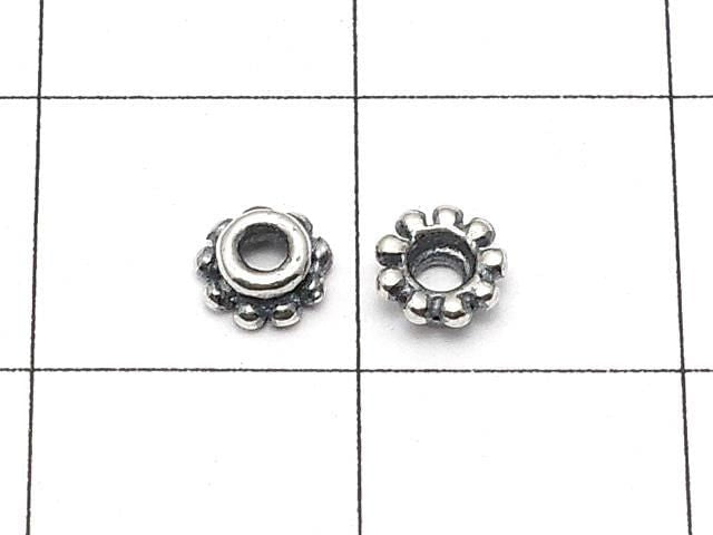 Silver 925 Bead Caps 4x4x2mm Oxidized Finish 6pcs