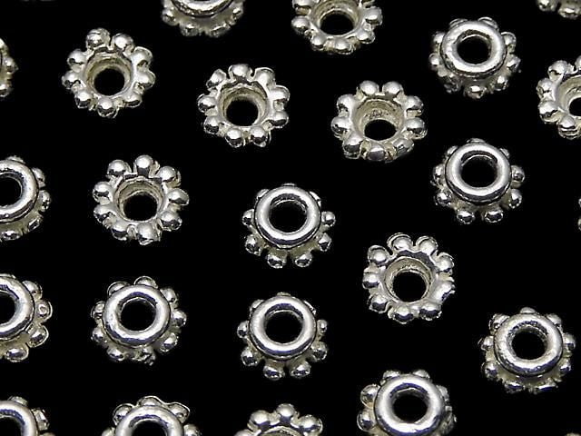 Silver 925 Bead Caps 4x4x2mm White Silver 4pcs