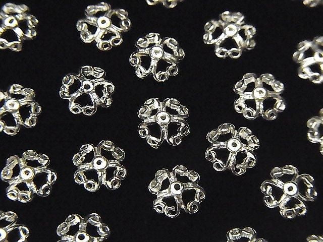 Silver 925 Bead Caps 6x6x2mm White Silver 10pcs