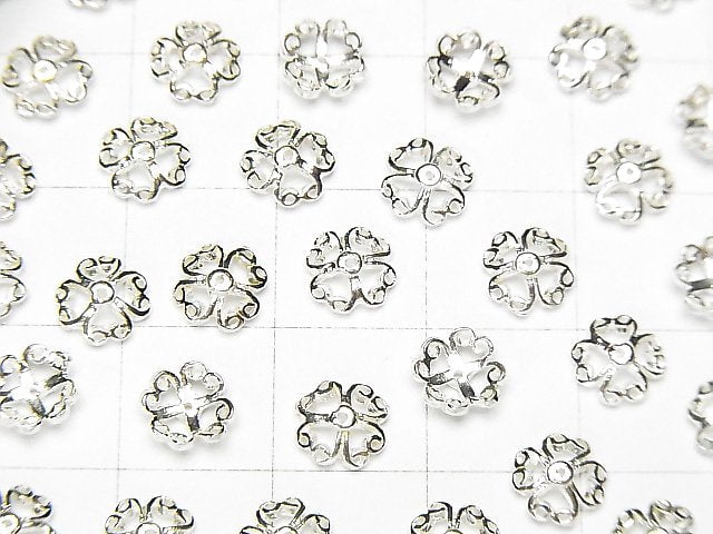 Silver 925 Bead Caps 6x6x2mm White Silver 10pcs