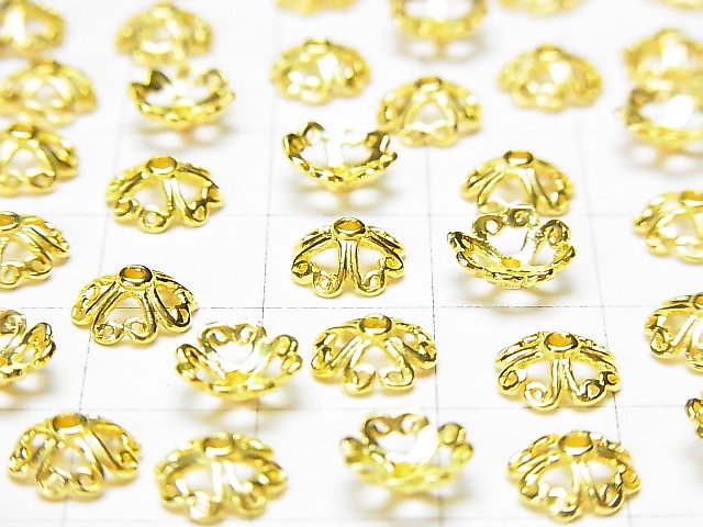 Silver 925 Bead Caps 7x7x3mm 18KGP 4pcs