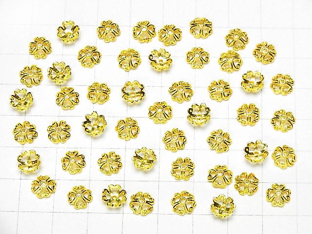 Silver 925 Bead Caps 7x7x3mm 18KGP 4pcs