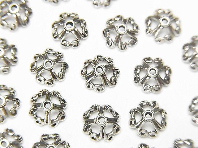 Silver 925 Bead Caps 7x7x3mm Oxidized Finish 4pcs