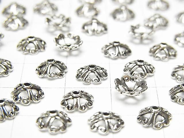 Silver 925 Bead Caps 7x7x3mm Oxidized Finish 4pcs