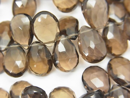 Faceted Briolette, Pear Shape, Smoky Quartz Gemstone Beads