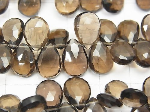 [Video] High Quality Smoky Quartz AAA Pear shape  Faceted Briolette  half or 1strand beads (aprx.7inch/18cm)