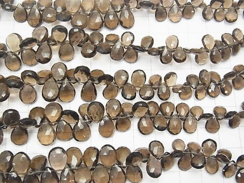 [Video] High Quality Smoky Quartz AAA Pear shape  Faceted Briolette  half or 1strand beads (aprx.7inch/18cm)