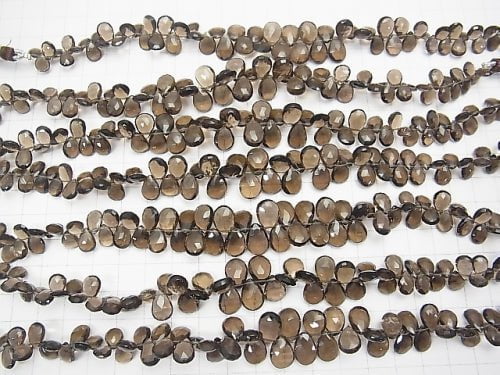 [Video] High Quality Smoky Quartz AAA Pear shape  Faceted Briolette  half or 1strand beads (aprx.7inch/18cm)