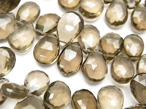 Faceted Briolette, Pear Shape, Smoky Quartz Gemstone Beads