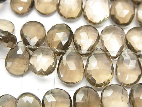 [Video] High Quality Light Color Smoky Quartz AAA Pear shape Faceted Briolette half or 1strand beads (aprx.7inch / 18 cm)