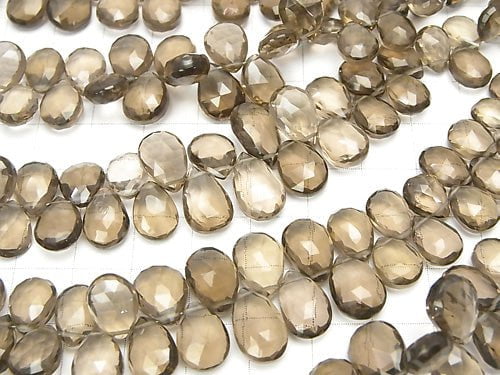 [Video] High Quality Light Color Smoky Quartz AAA Pear shape Faceted Briolette half or 1strand beads (aprx.7inch / 18 cm)