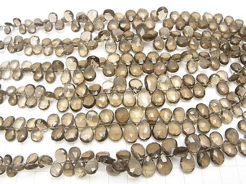 [Video] High Quality Light Color Smoky Quartz AAA Pear shape Faceted Briolette half or 1strand beads (aprx.7inch / 18 cm)