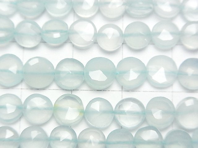 [Video]High Quality Sea Blue Chalcedony AAA Faceted Coin 1strand beads (aprx.12inch/30cm)