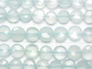 [Video]High Quality Sea Blue Chalcedony AAA Faceted Coin 1strand beads (aprx.12inch/30cm)
