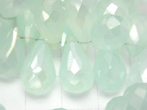 High Quality pastel green color Chalcedony AAA Drop Faceted Briolette coating 10 pcs