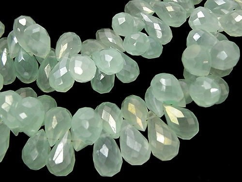 High Quality pastel green color Chalcedony AAA Drop Faceted Briolette coating 10 pcs