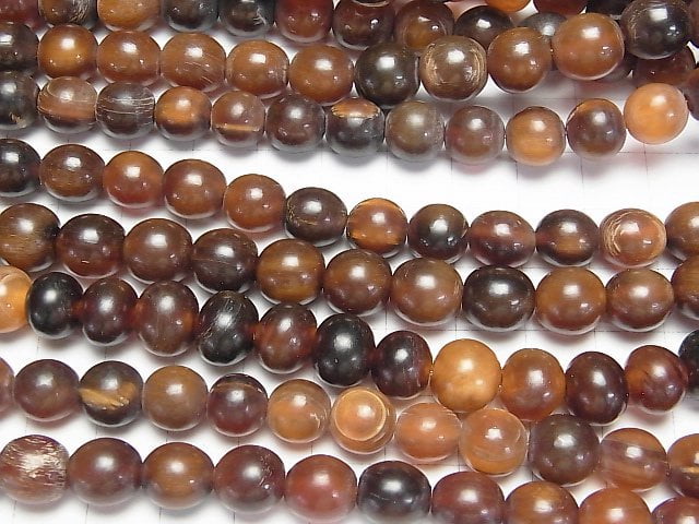 Buffalo Horn Semi Round 9-10mm brown half or 1strand beads (aprx.15inch/38cm)