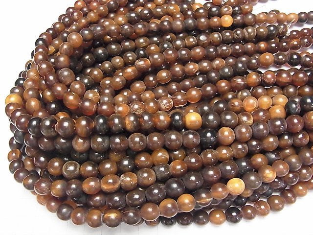 Buffalo Horn Semi Round 9-10mm brown half or 1strand beads (aprx.15inch/38cm)