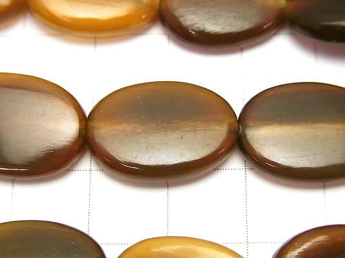 Buffalo Horn Flat Oval 18x13x5mm brown half or 1strand beads (aprx.15inch/37cm)