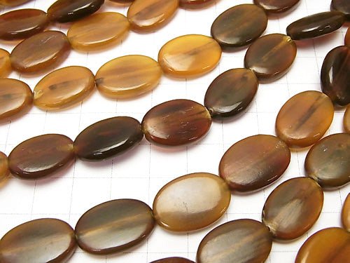 Buffalo Horn Flat Oval 18x13x5mm brown half or 1strand beads (aprx.15inch/37cm)