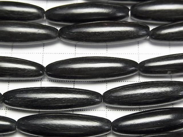 Buffalo Horn Rice, 30x8x8mm, Black, 1-strand beads (approx. 15 inches/36 cm)